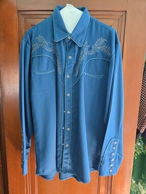 Scully Royal Blue Embroidered Western Shirt